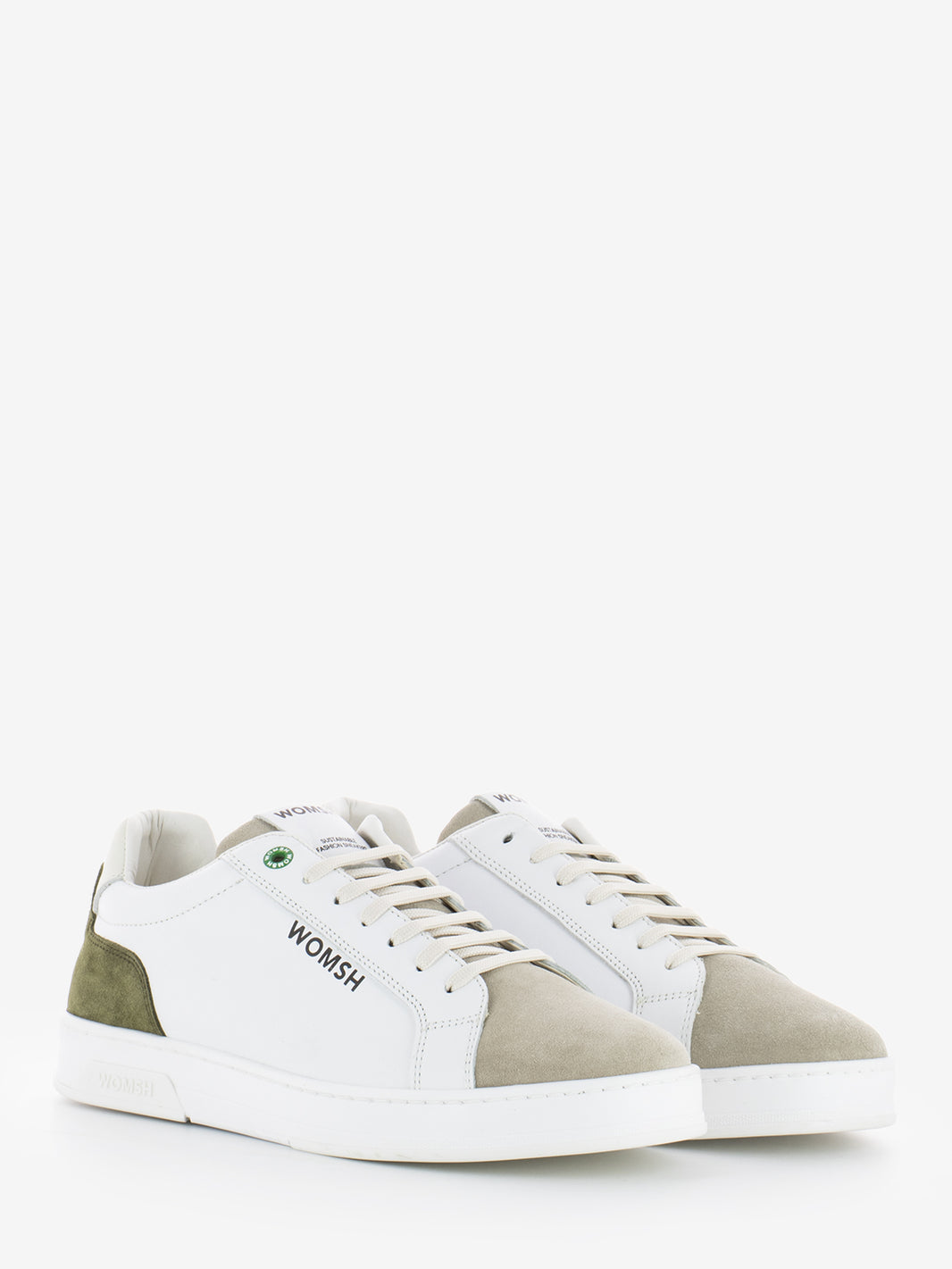 Double leather white / moss sneakers
