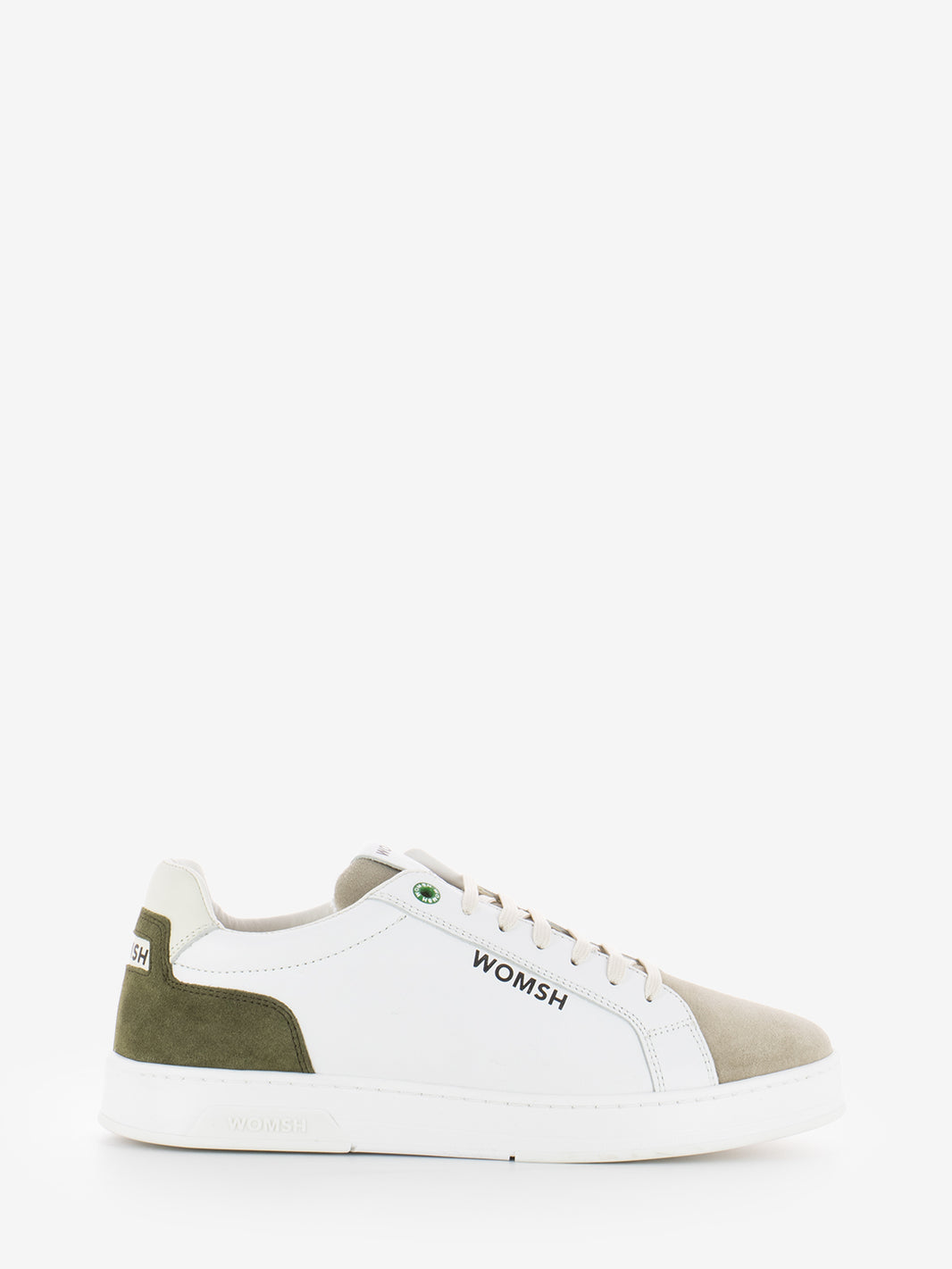Double leather white / moss sneakers