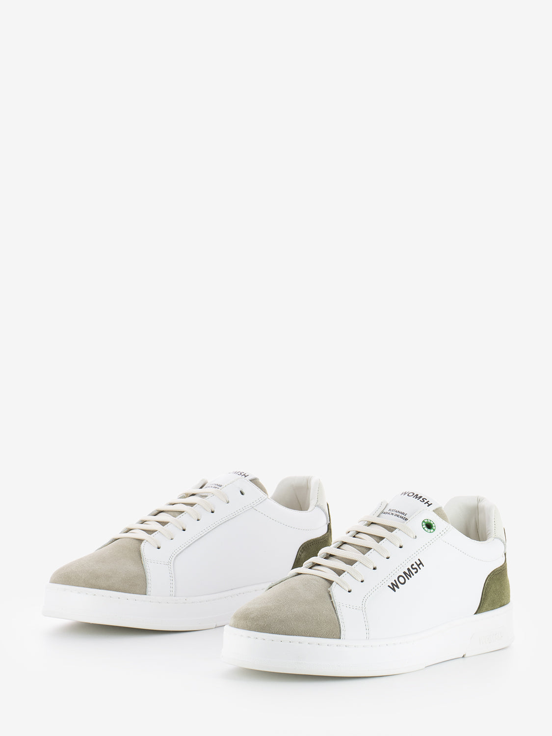 Double leather white / moss sneakers
