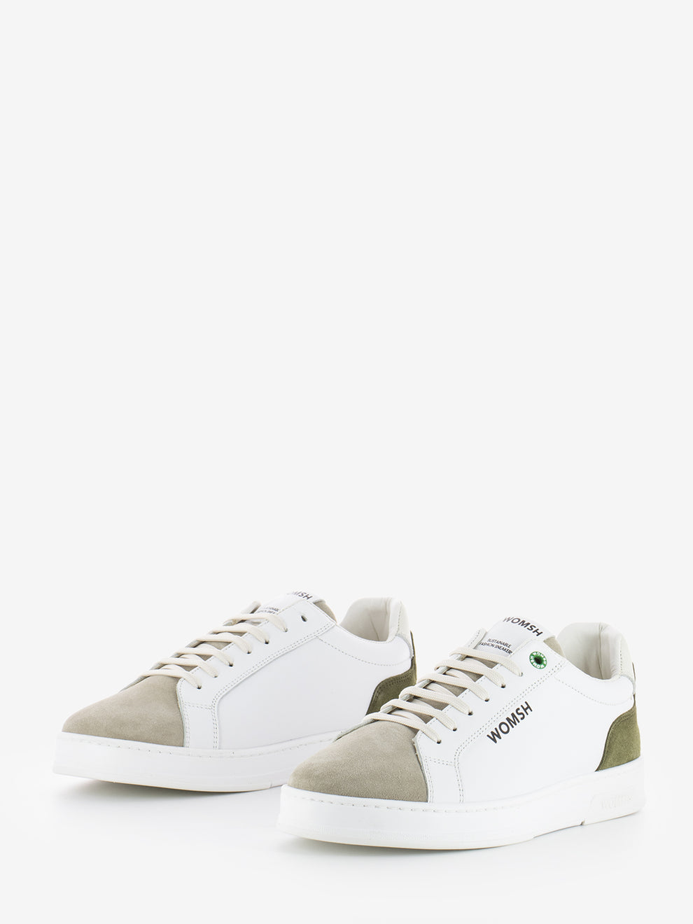 Double leather white / moss sneakers