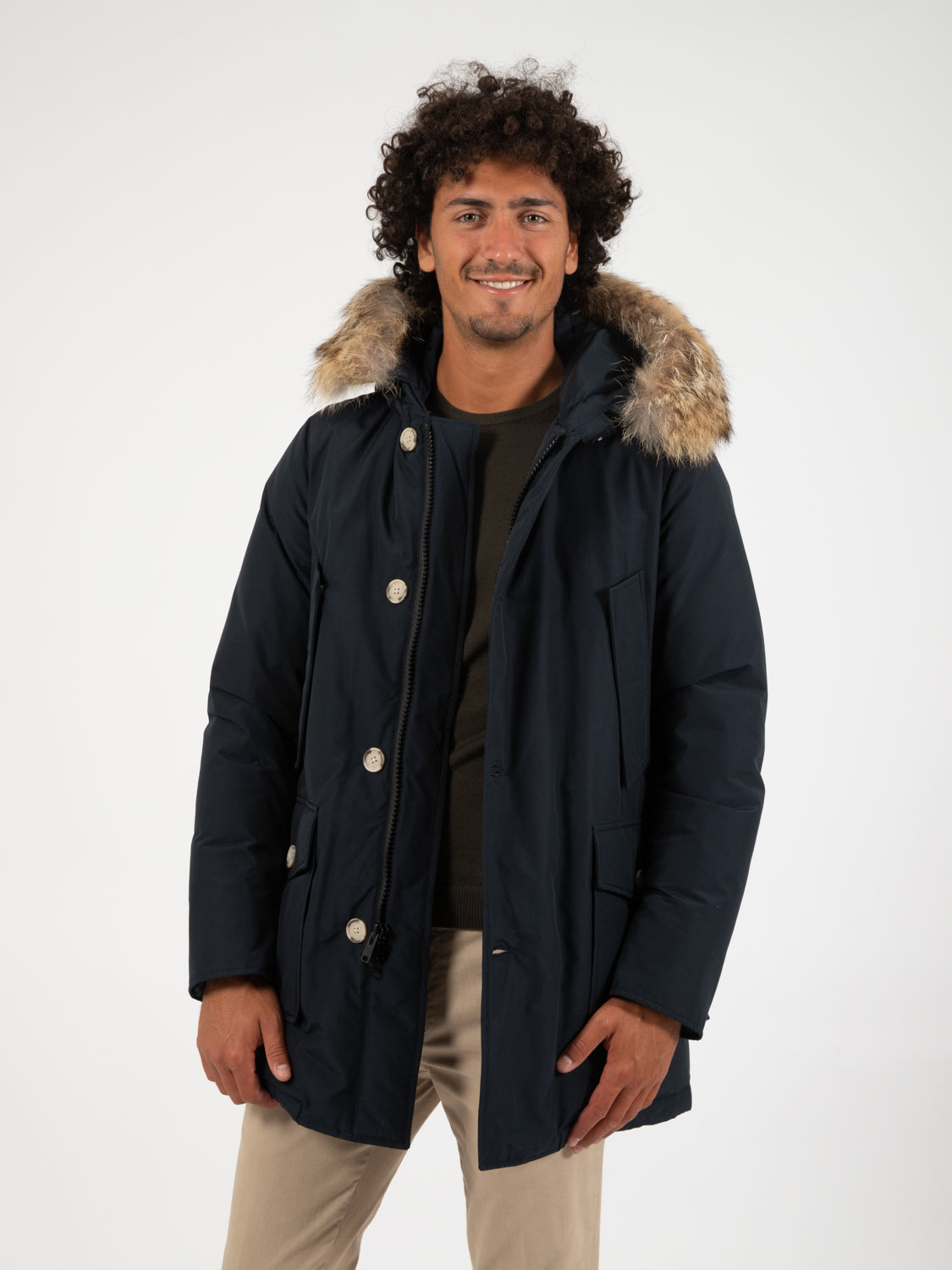 Arctic detachable fur parka melton blue