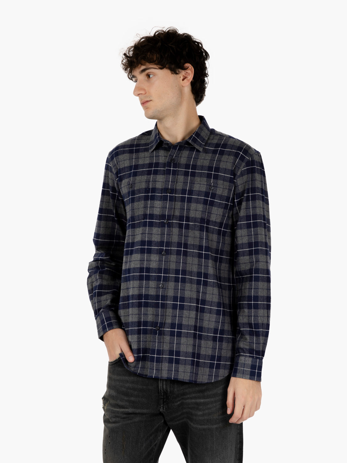 Camicia in flanella quadri blu