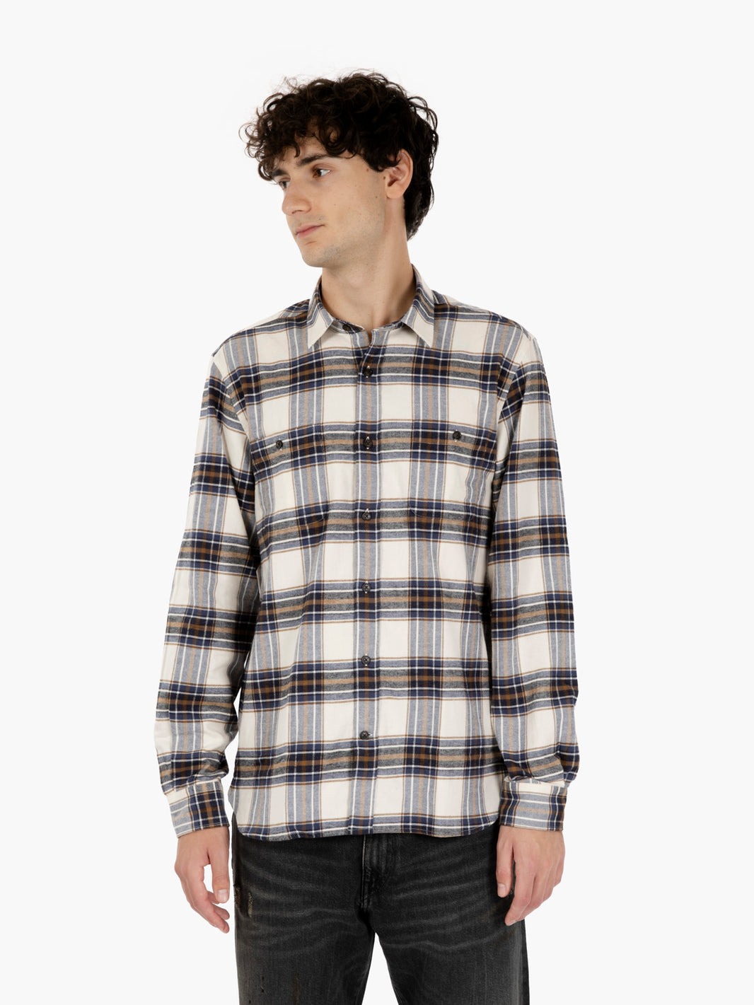 Camicia in flanella quadri cream