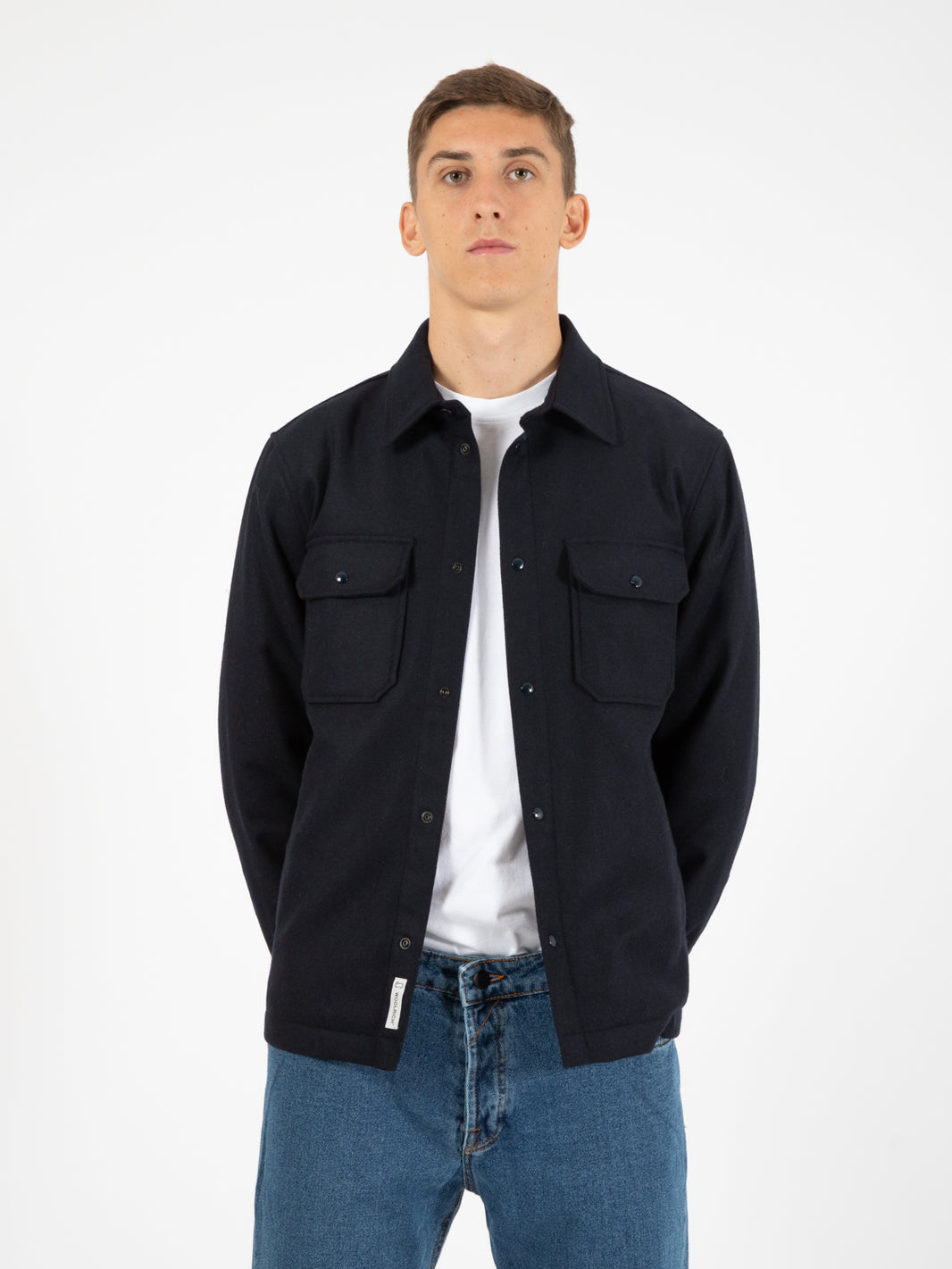Giacca camicia trapuntata Alaskan wool melton blue