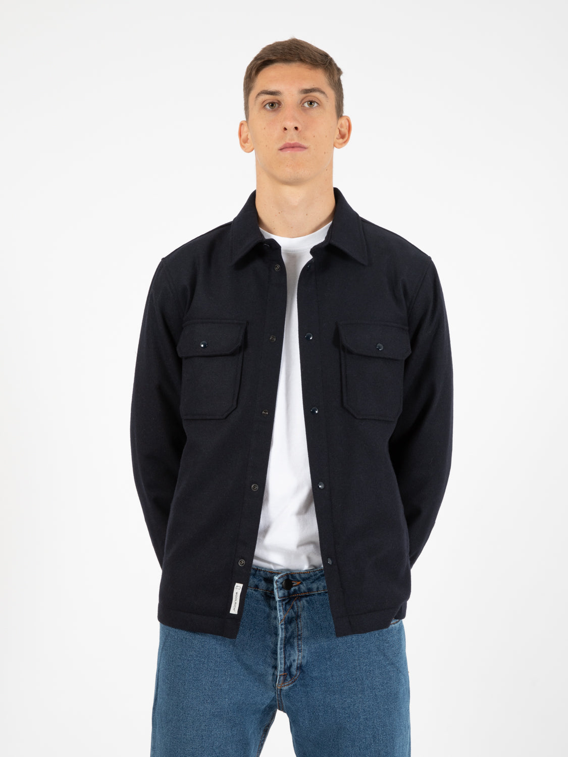 Giacca camicia trapuntata Alaskan wool melton blue