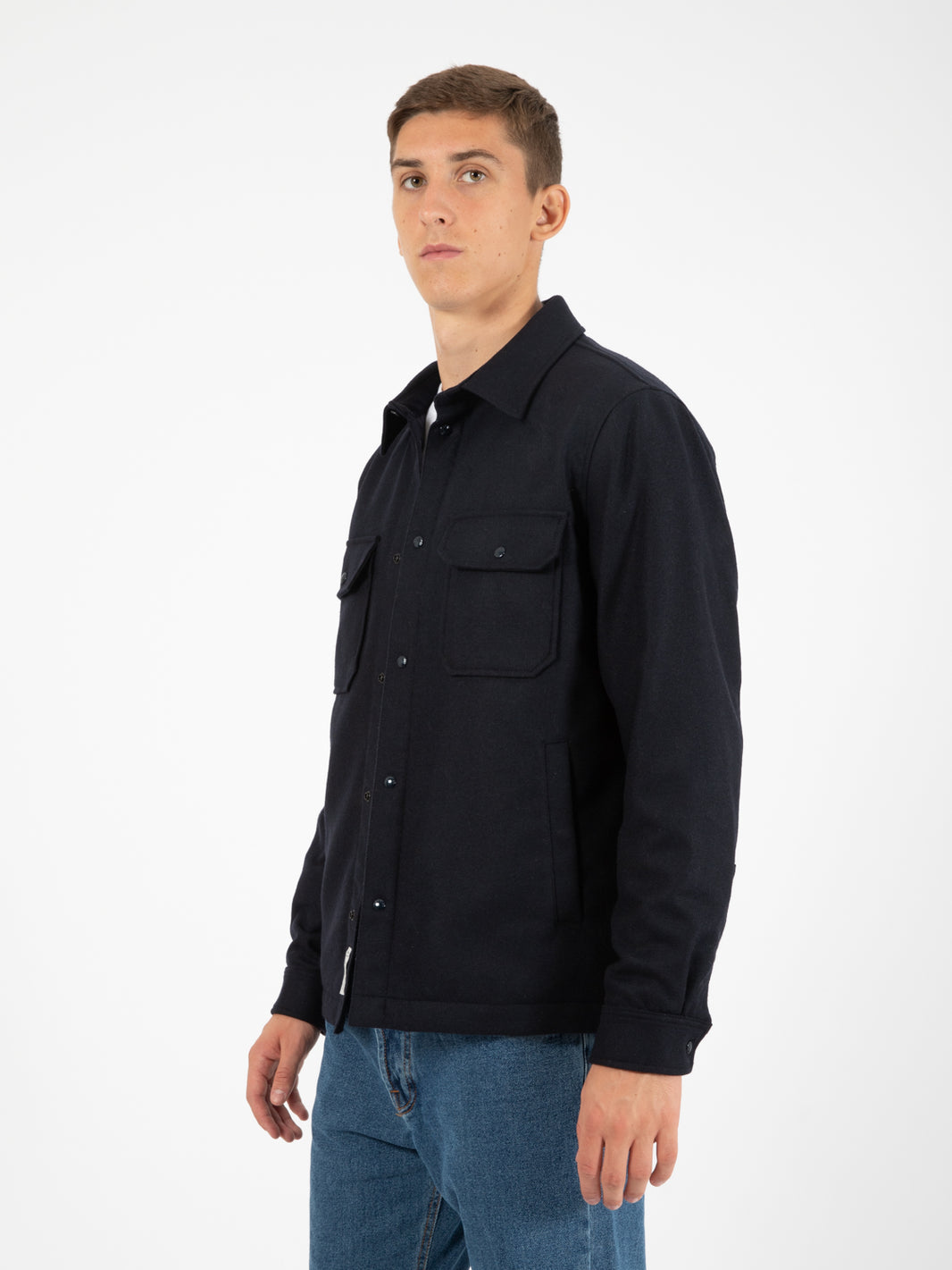 Giacca camicia trapuntata Alaskan wool melton blue