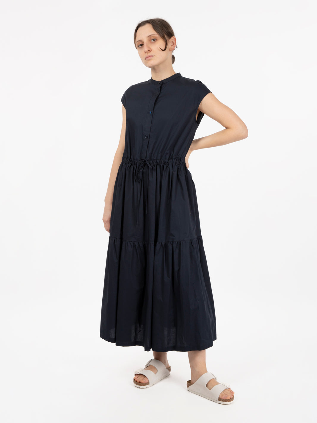 Poplin long dress melton blue