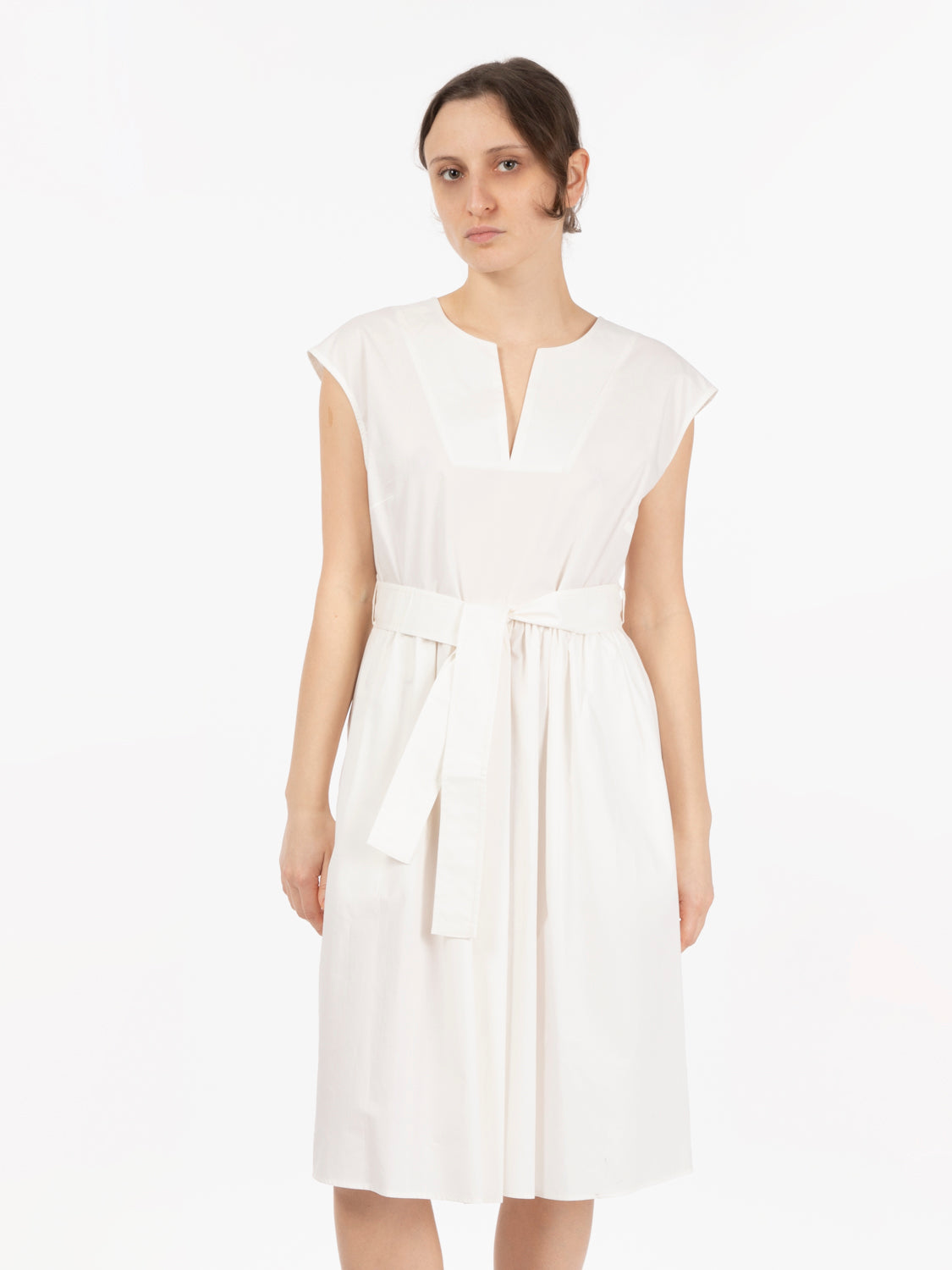 Poplin short dress plaster white