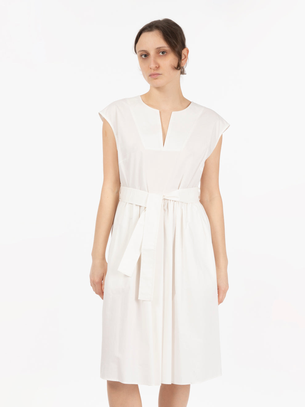 Poplin short dress plaster white