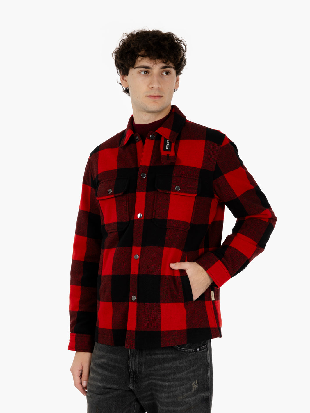 Wool check Alaskan shirt jacket red buffalo