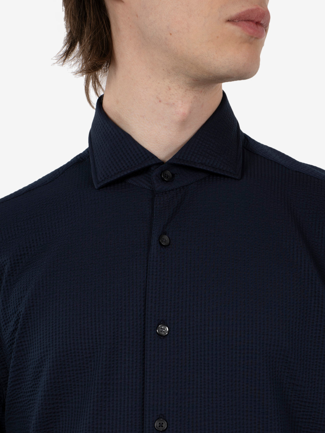 Camicia active in seersucker navy