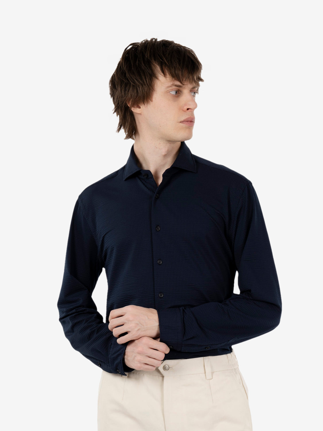 Camicia active in seersucker navy
