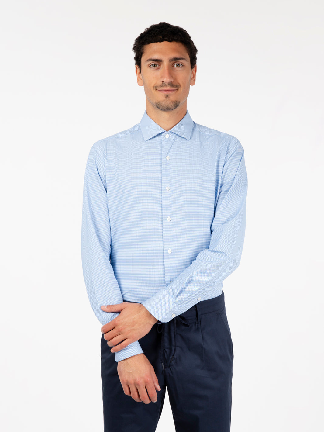 Active micro blue patterned shirt
