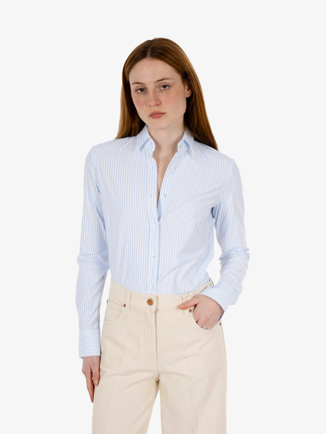 Camicia active slim fit a righe azzurra