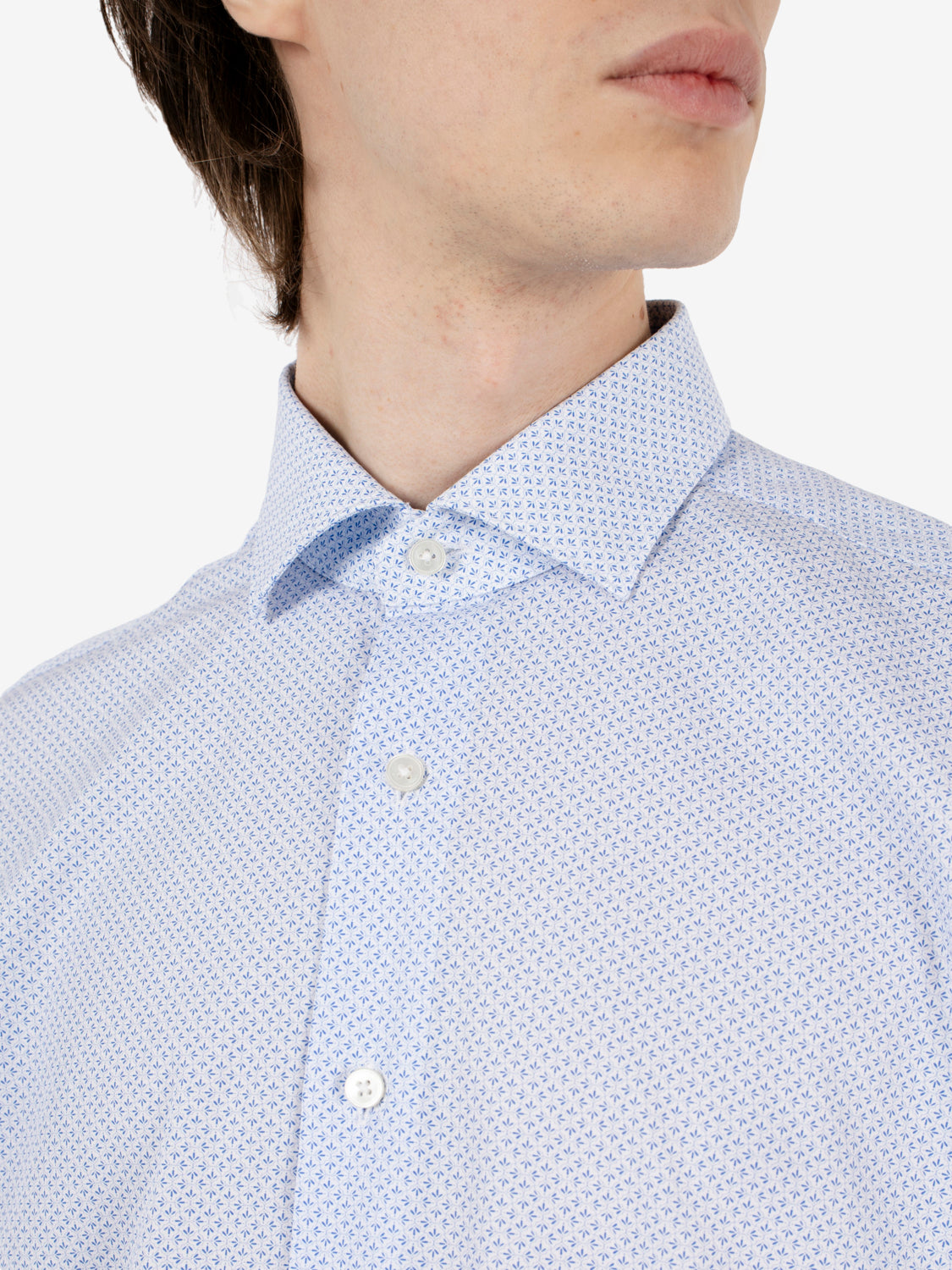 Xacus Shirts Micro Pattern Shirt Light Blue/White