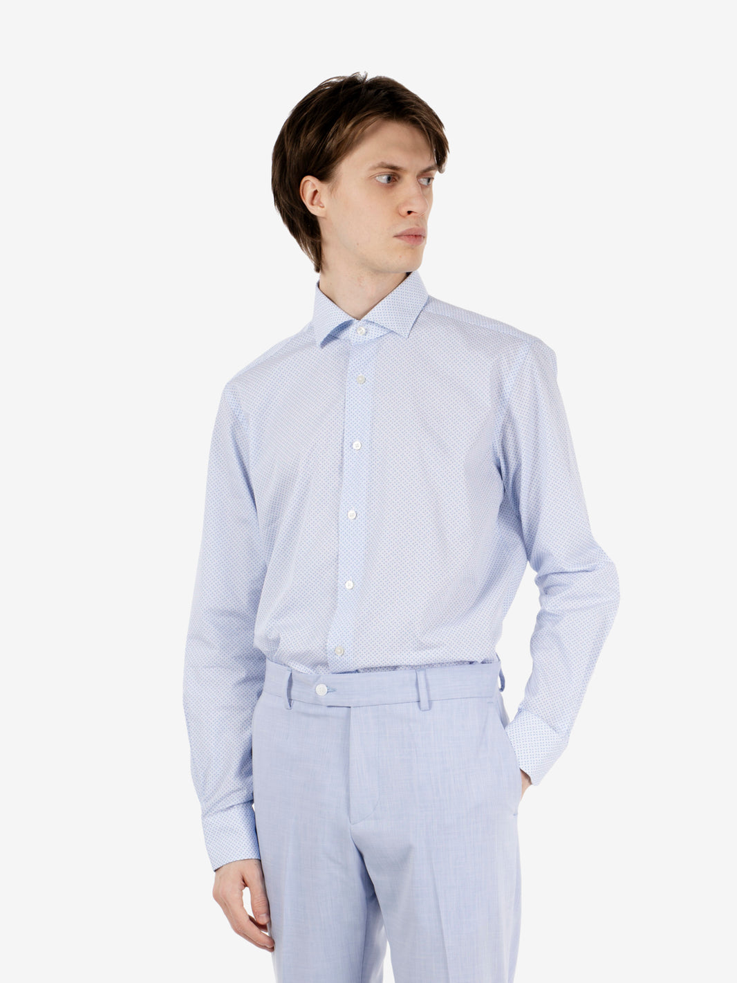 Xacus Shirts Micro Pattern Shirt Light Blue/White