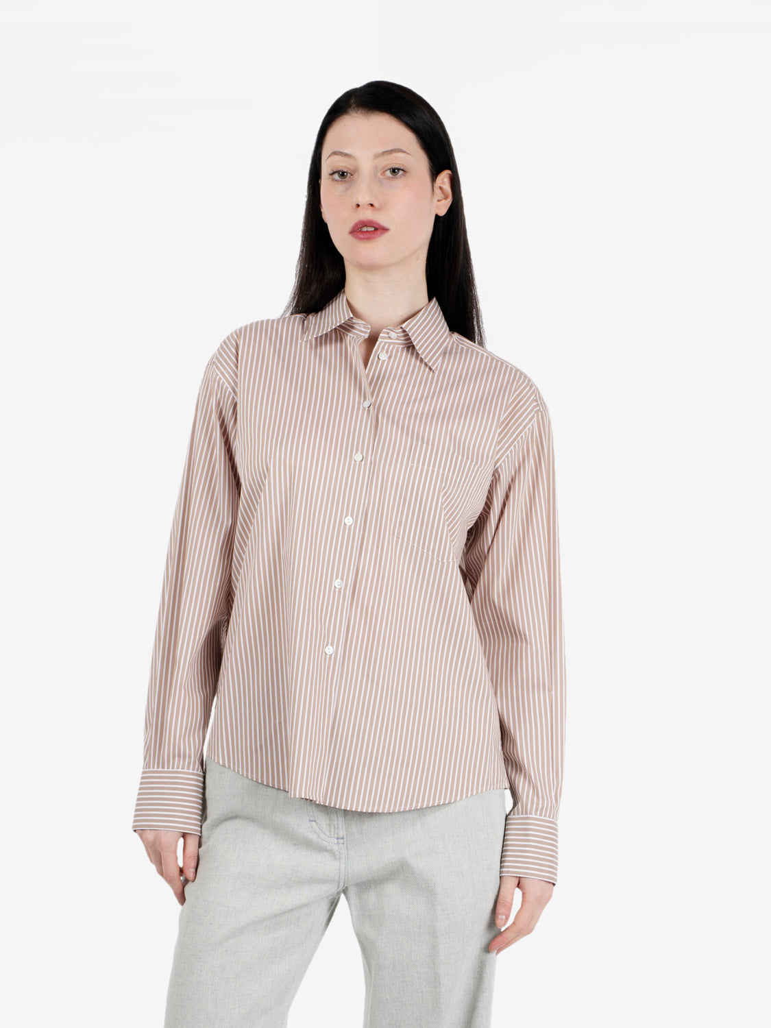 Camicia Dalia over in popeline a righe beige