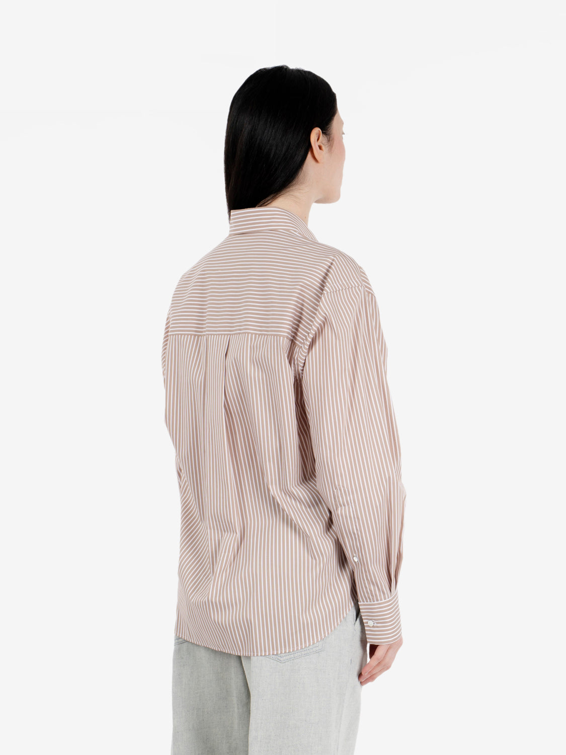 Camicia Dalia over in popeline a righe beige