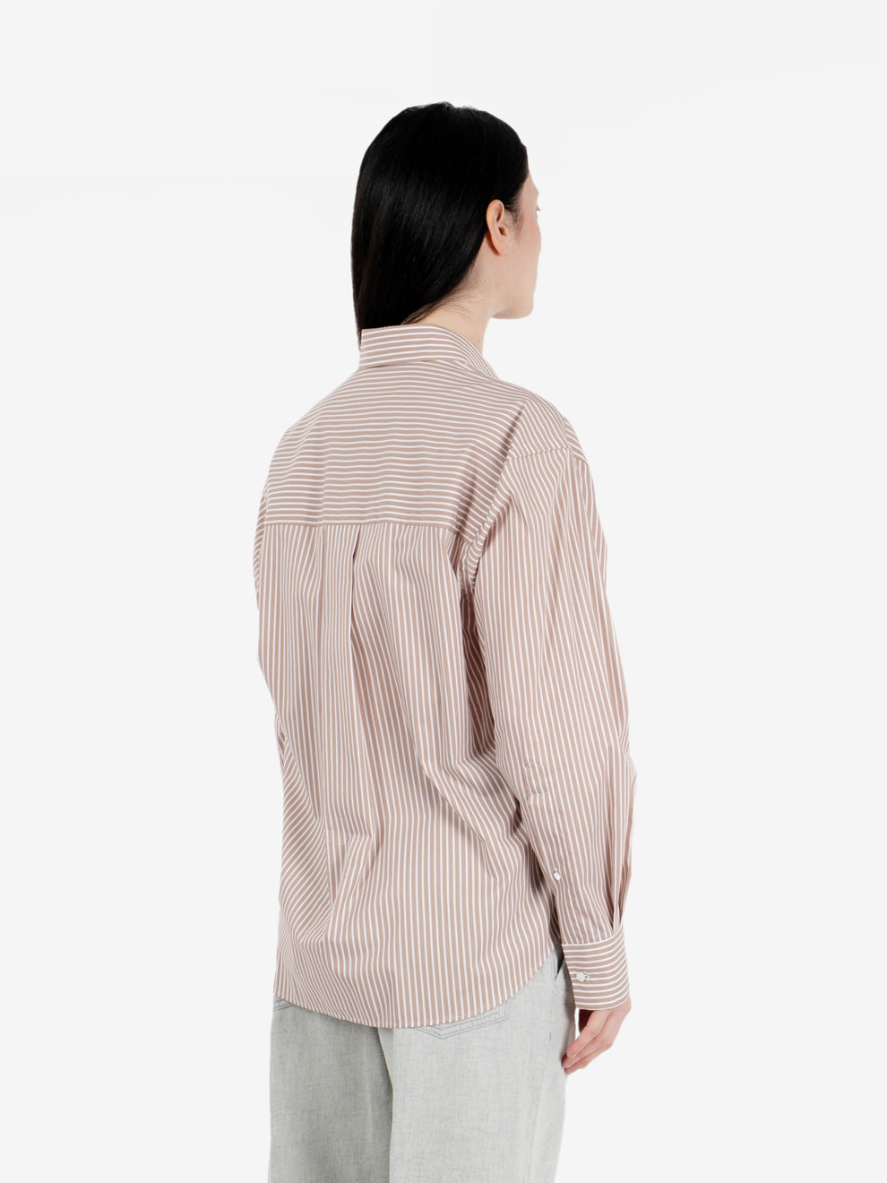 Camicia Dalia over in popeline a righe beige