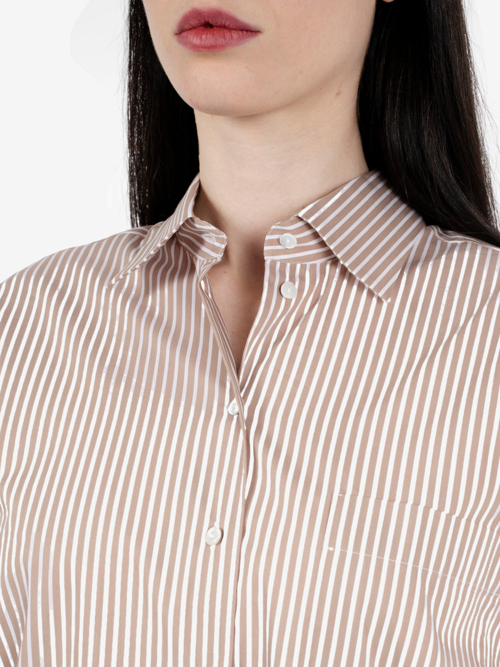Camicia Dalia over in popeline a righe beige