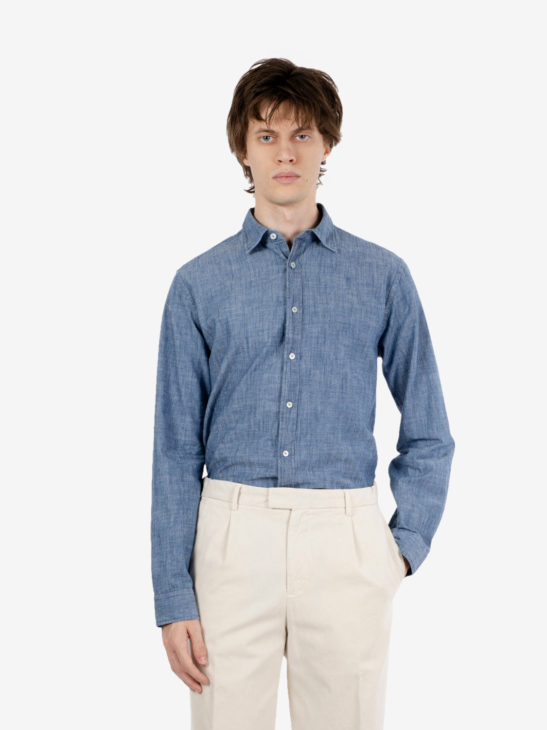 Camicia in denim chambray blu