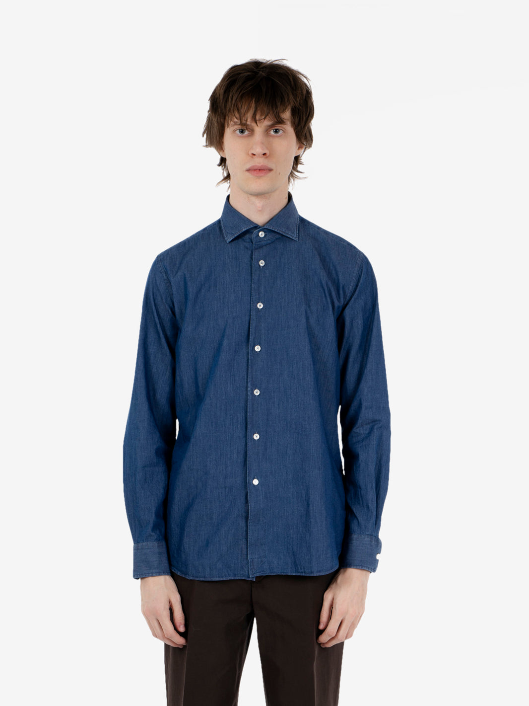 Camicia in denim medio blu washed