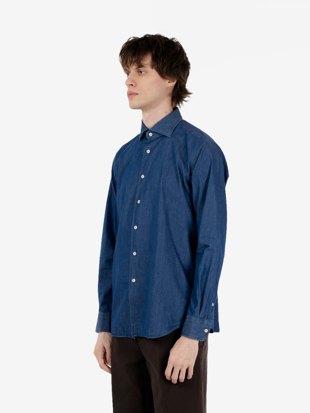 Washed mid-blue denim shirt