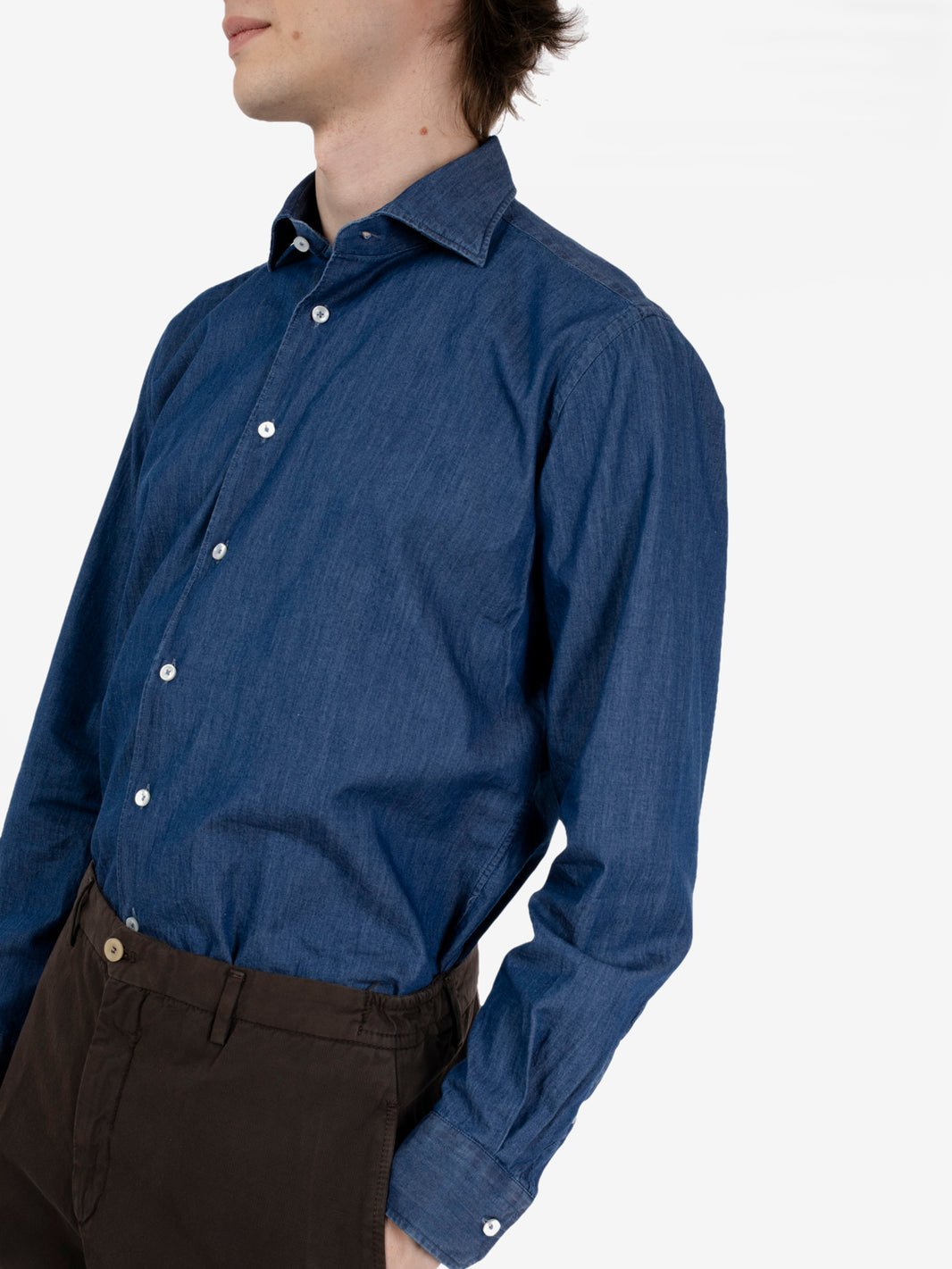 Camicia in denim medio blu washed