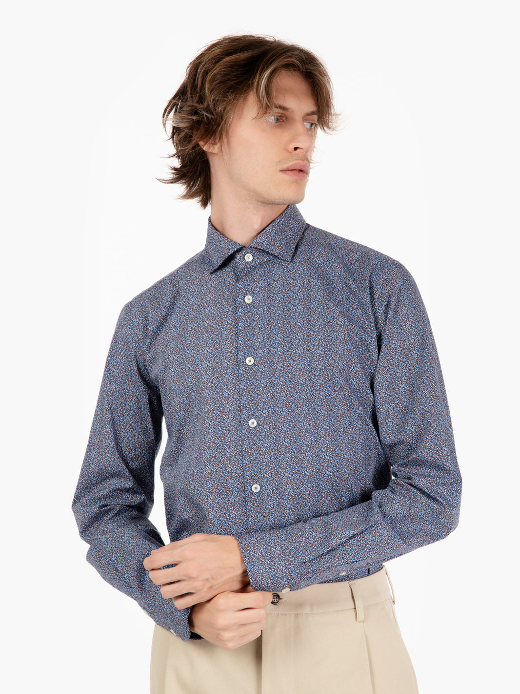 Blue micro patterned shirt