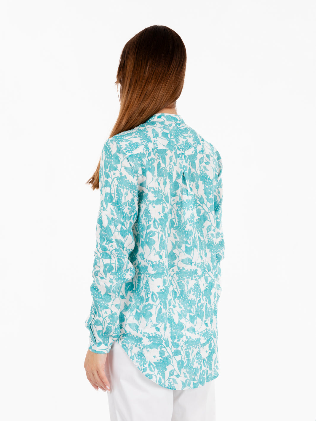 Camicia Marvi lino fantasia fiori ottanio