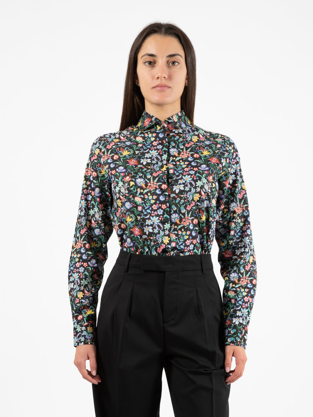 Camicia Pina popeline fantasia fiorita nero