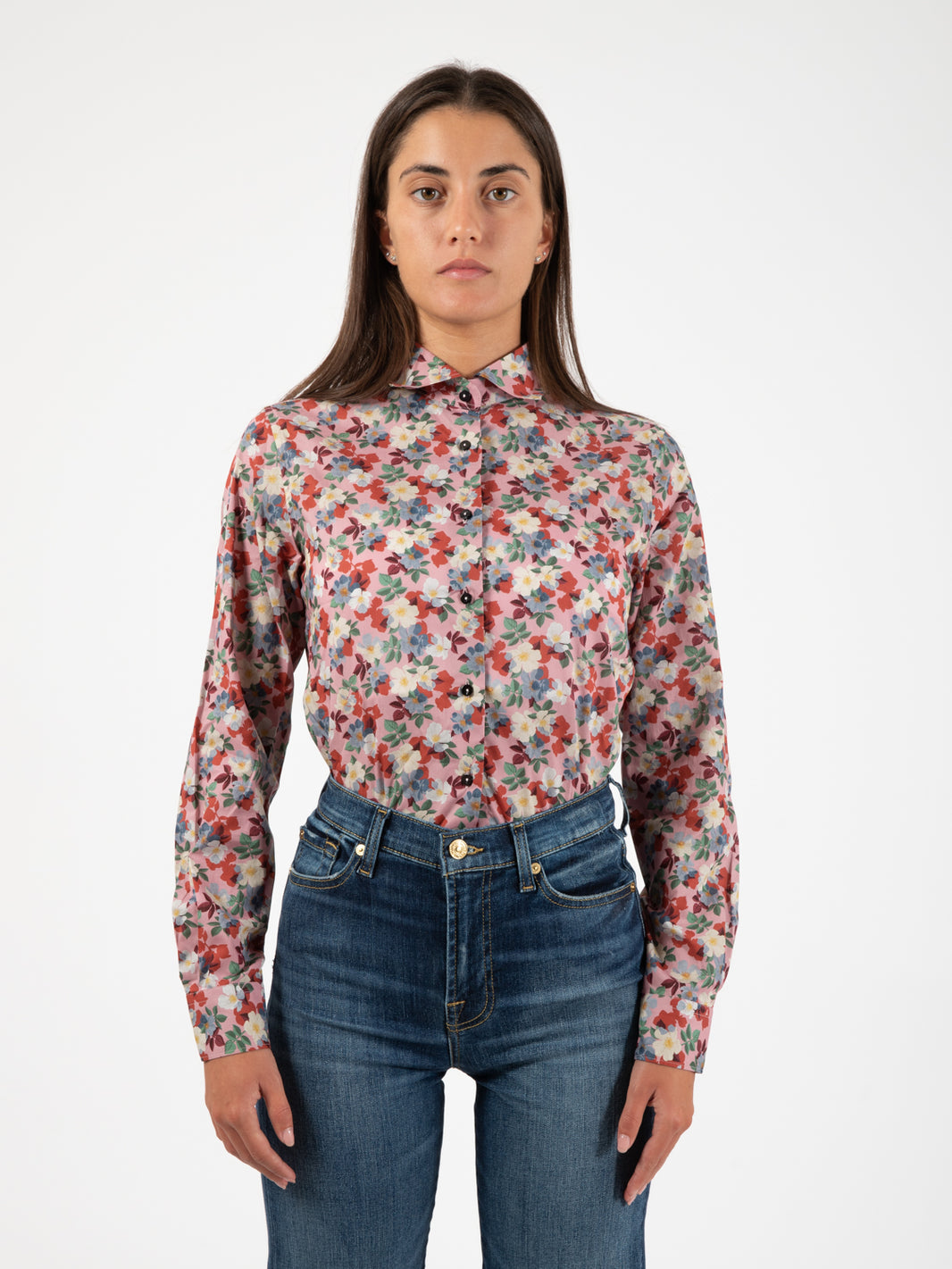 Camicia Pina popeline fantasia fiorita rosa