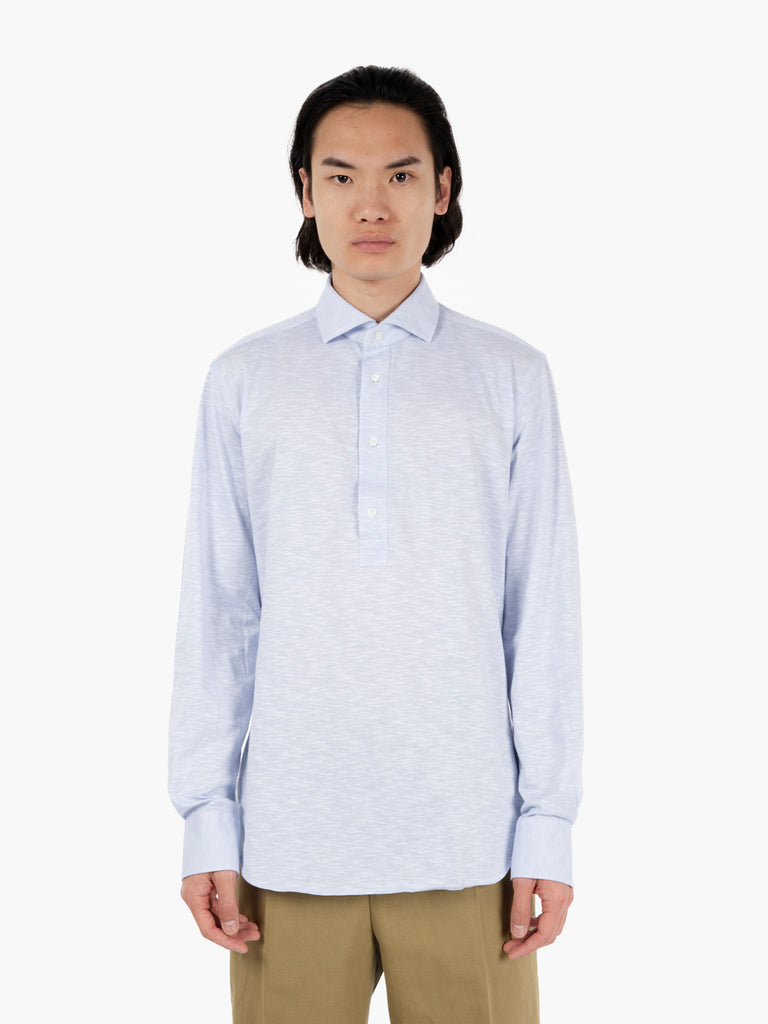 XACUS - Camicia polo in jersey fiammato azzurro