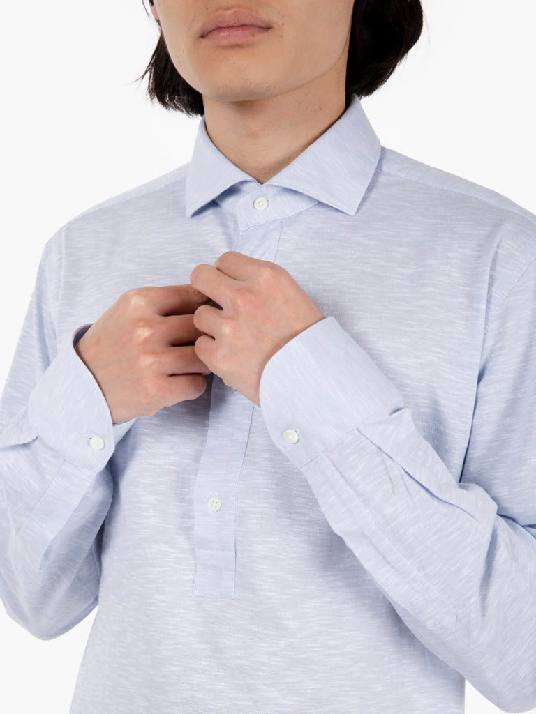 XACUS - Camicia polo in jersey fiammato azzurro