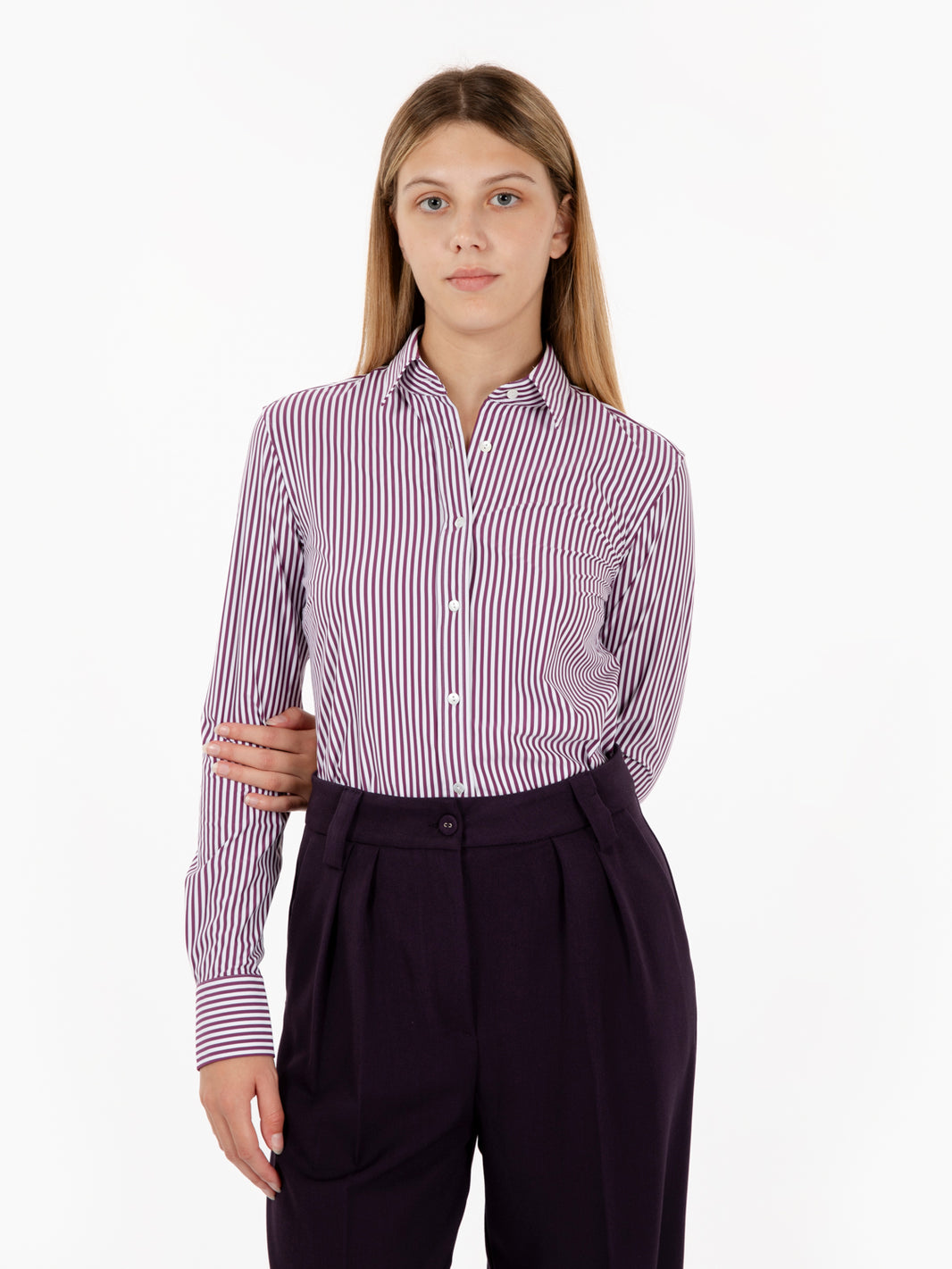 Camicia Sara active a righe bianche / bordeaux