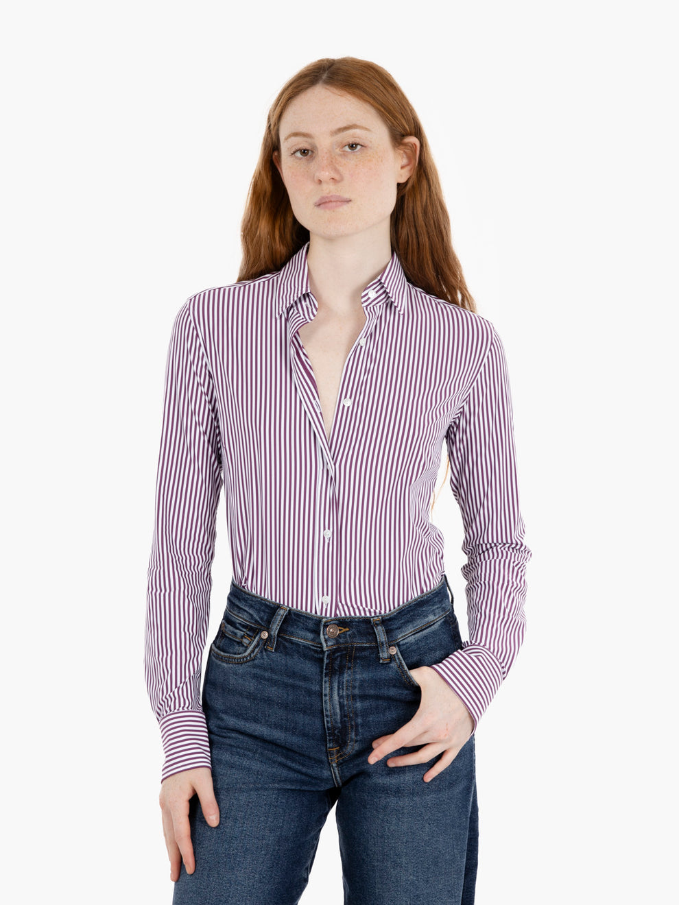 Sara active shirt with burgundy stripes