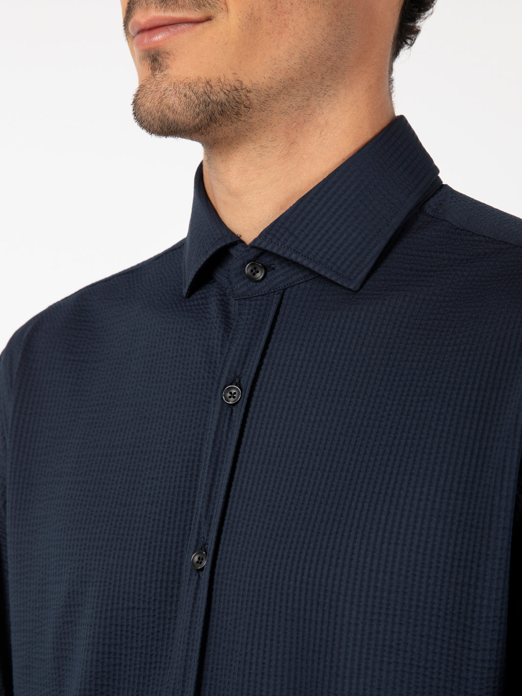 Active blue seersucker shirt