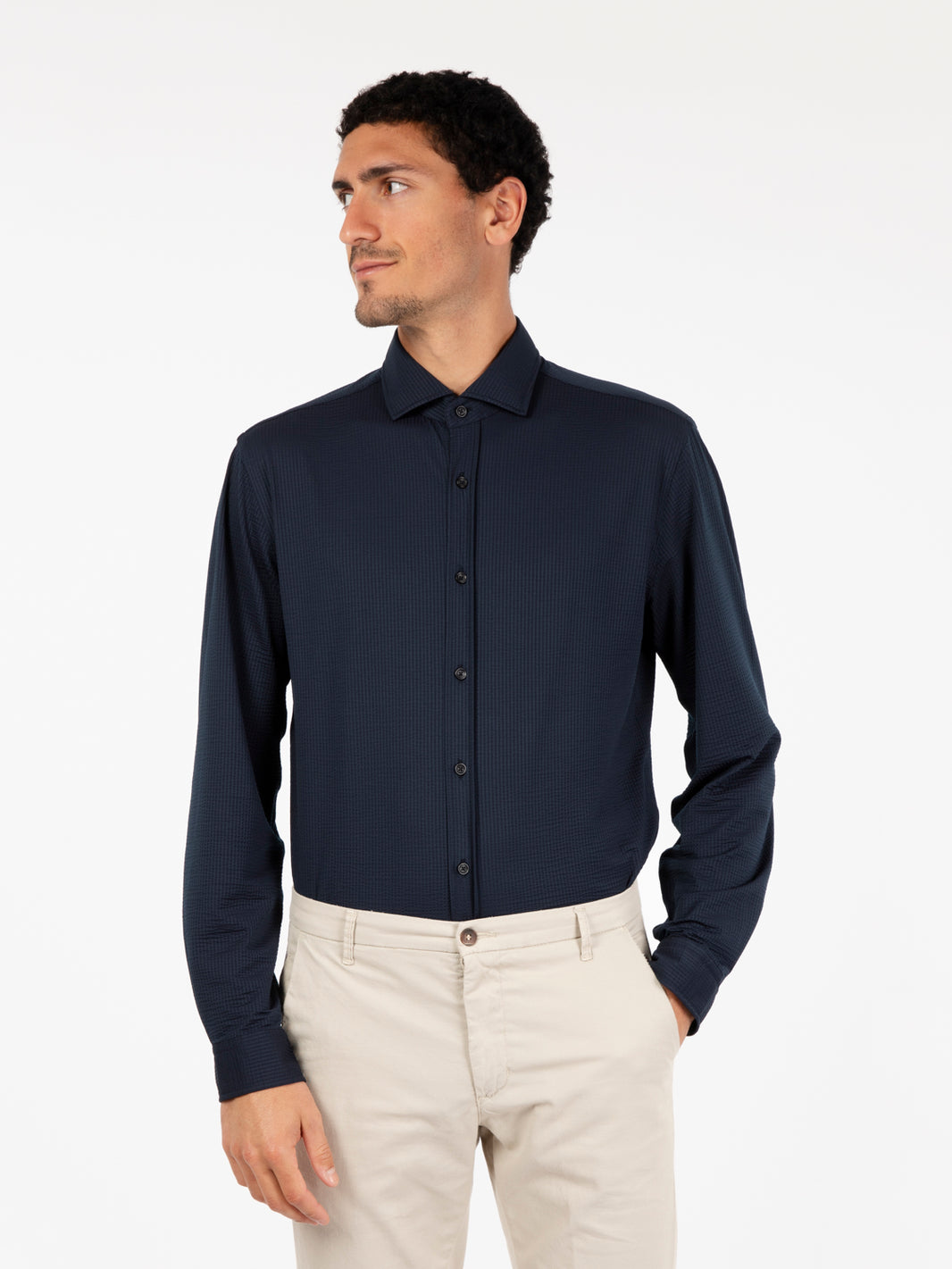 Active blue seersucker shirt