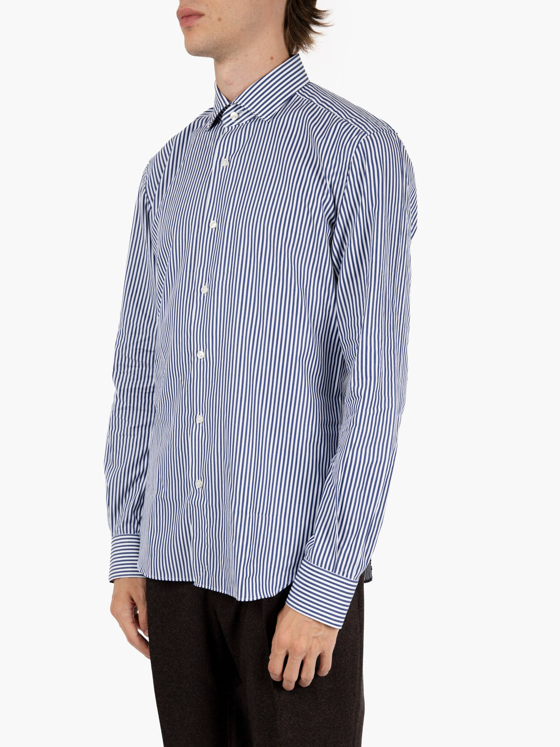 Camicia slim fit in cotone bacchetta blu