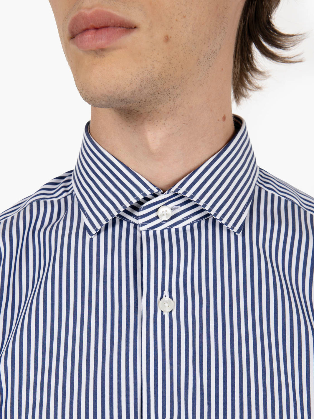 Camicia slim fit in cotone bacchetta blu