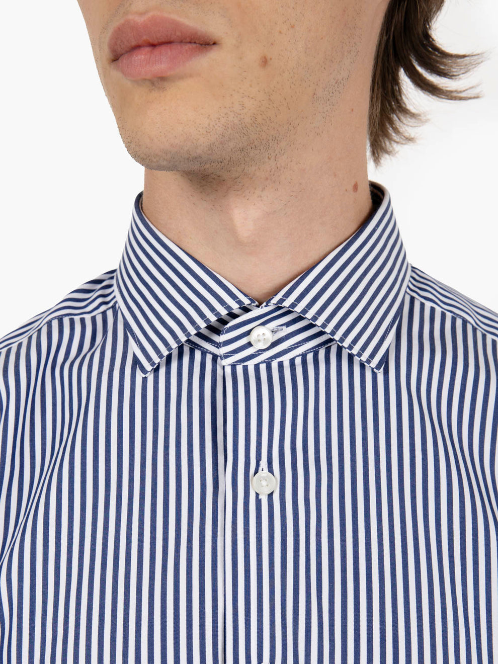 Camicia slim fit in cotone bacchetta blu