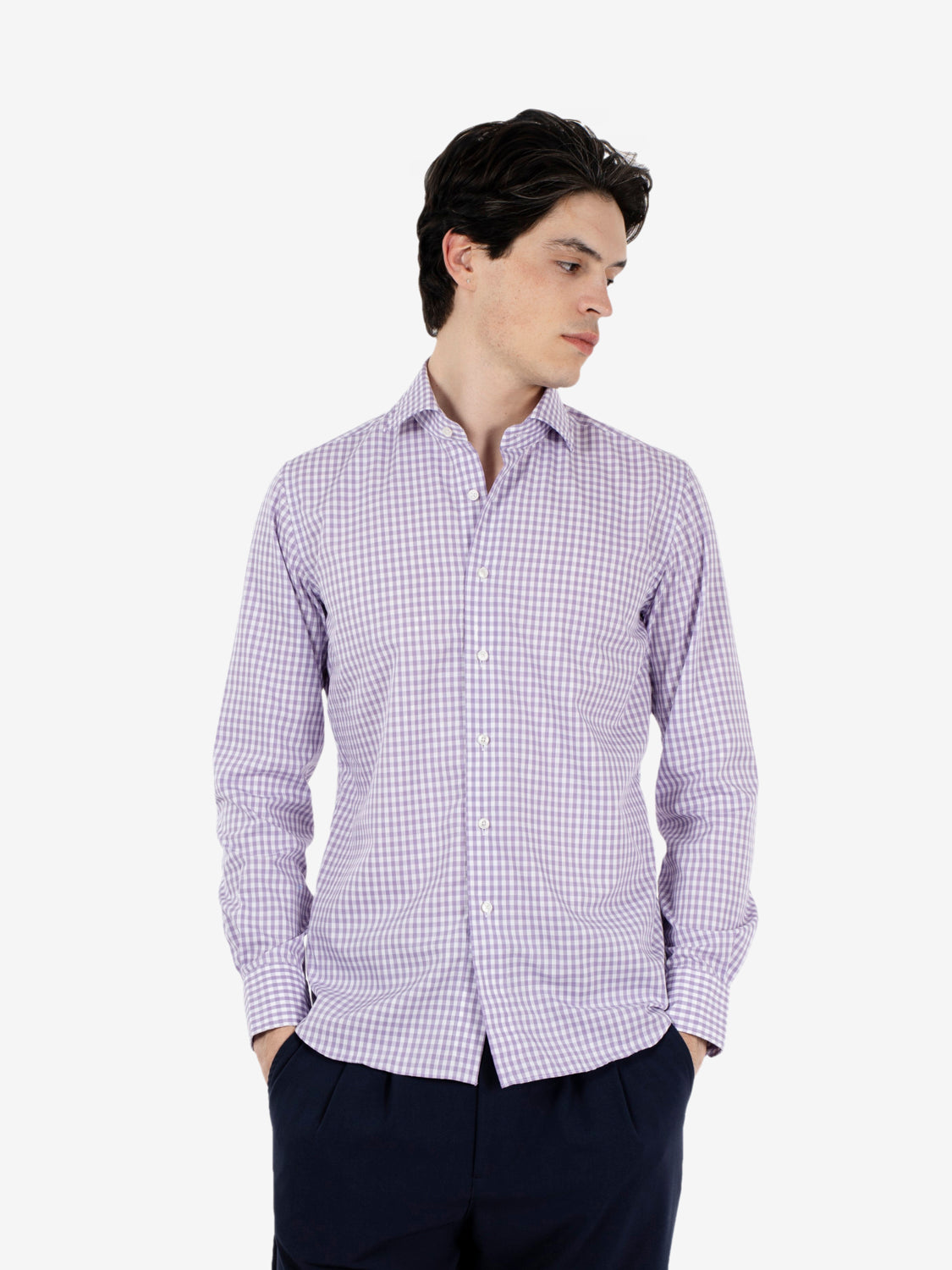 Camicia tailor fit a quadretti lampone