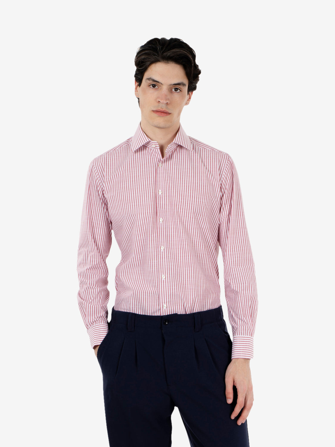 Red striped travel fit shirt