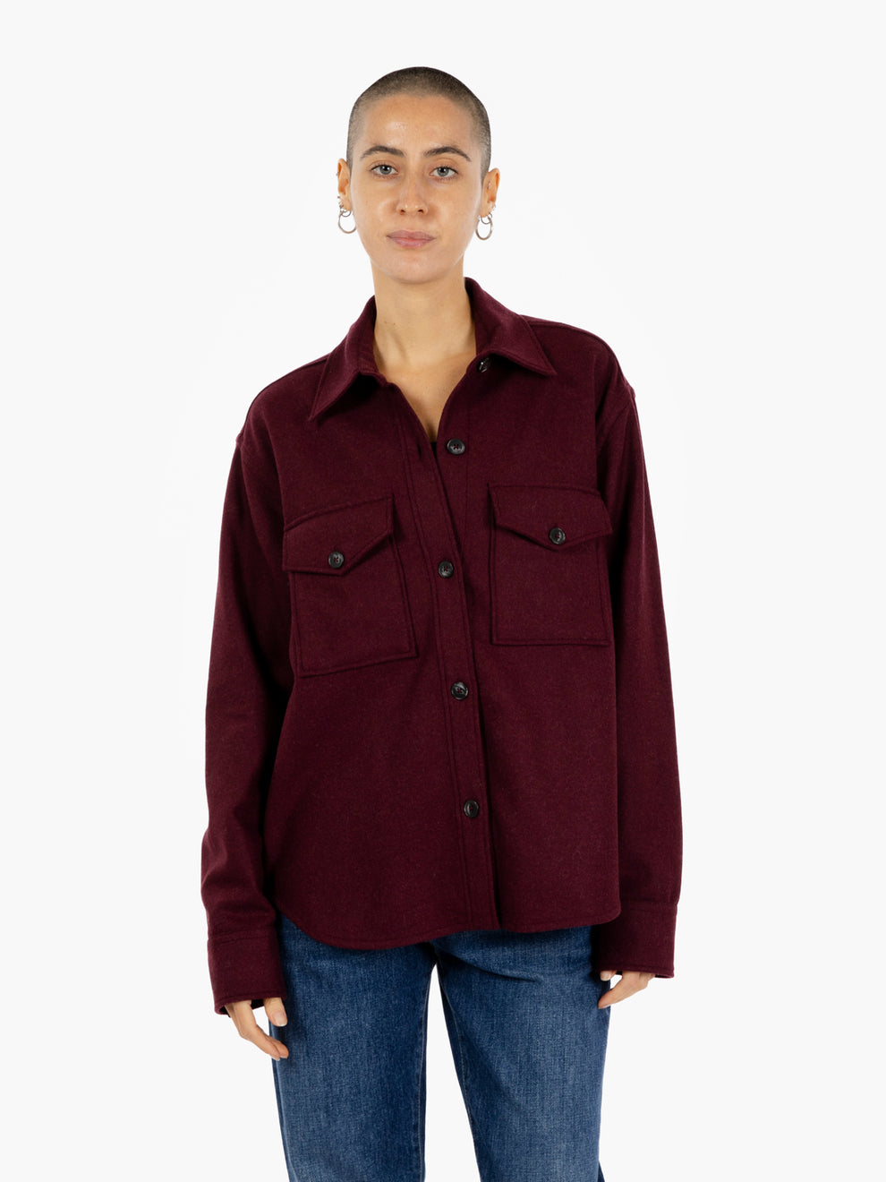 Giacca camicia Charlie in misto lana bordeaux