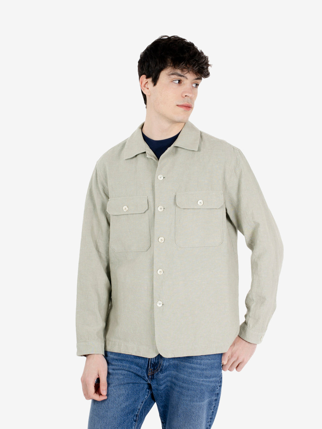 Overshirt in misto lino verde