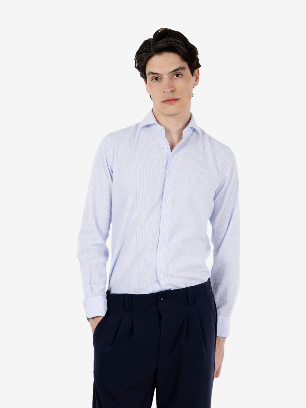 Washed shirt a righe azzurro