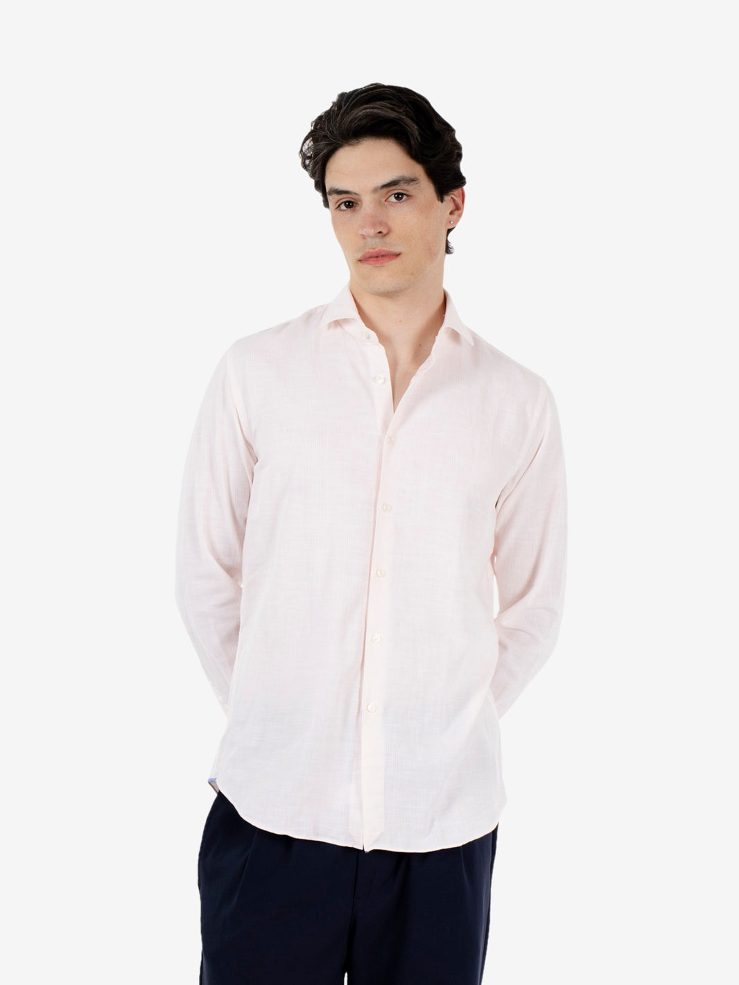 Washed shirt a righe rosa