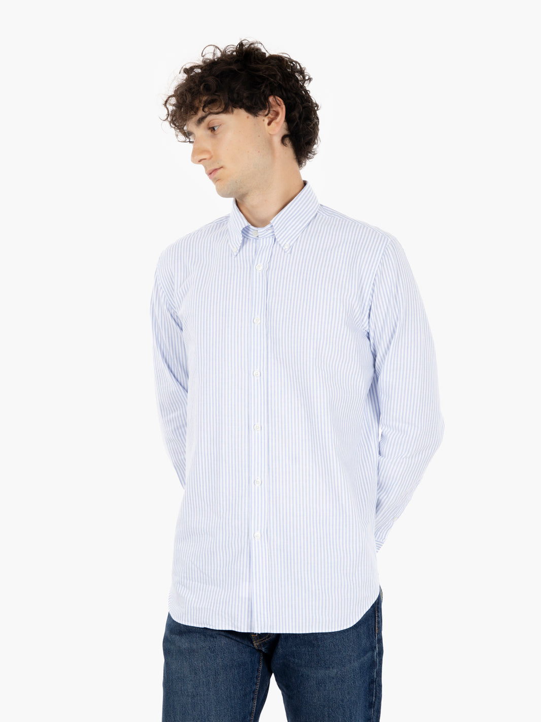 Washed oxford shirt tailor fit with blue stripes