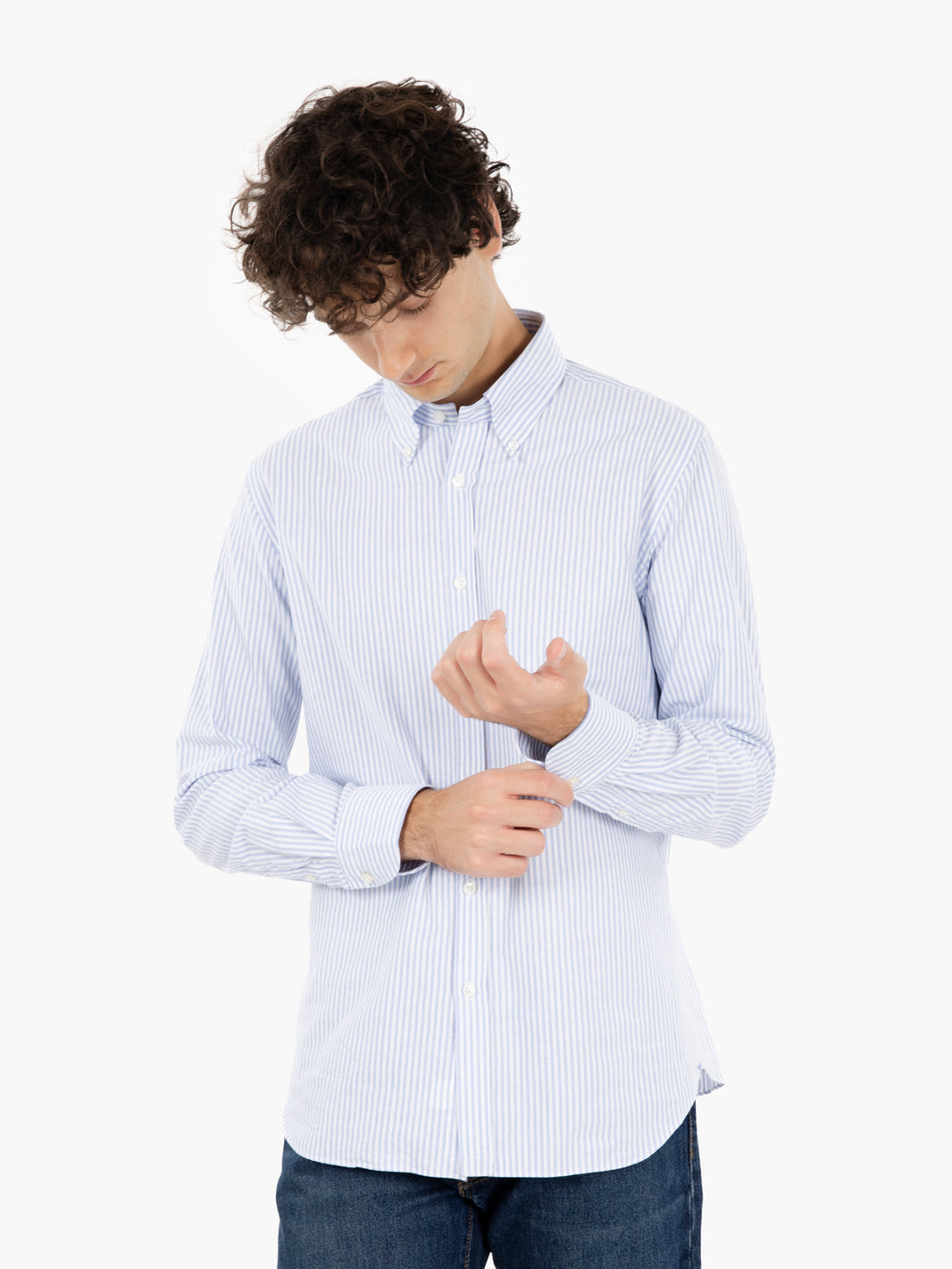 Washed oxford shirt tailor fit with blue stripes