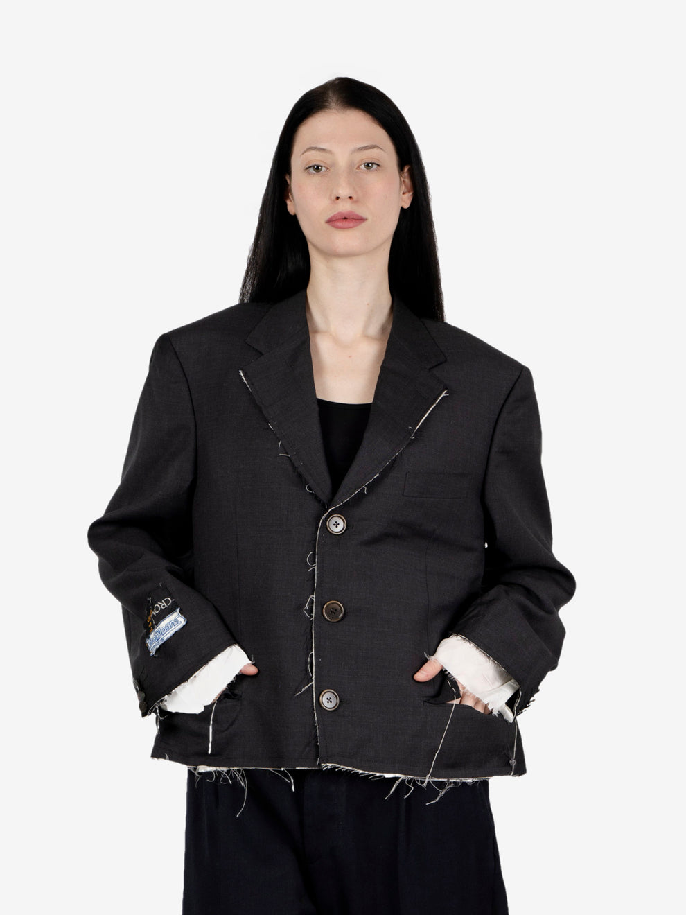 Blazer crop in lana nero